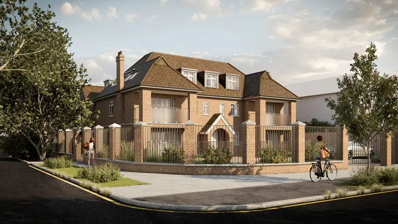 CGI render of the completed house from the street corner (proposed scheme)
